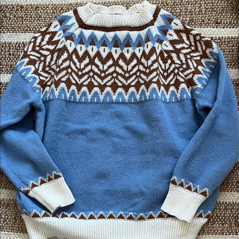 Fair Isle Blue, Cream and Brown Women’s Sweater Coastal Cabincore Size XL